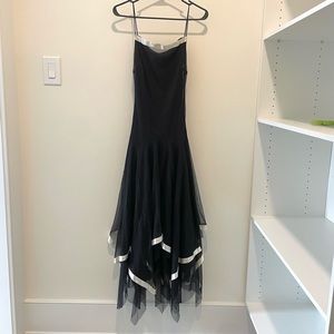 Y2K Kiki Black Mesh Handkerchief White Ribbon Drop Waist Sleeveless Dress Size S